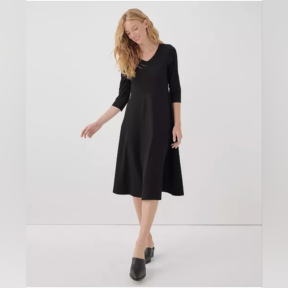 NWT Pact Organic Cotton Women's Black Fit & Flare Midi Party Dress